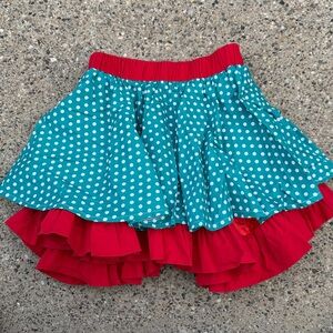 Sweet Charlotte Girls Polka Dot Ruffle Skirt Size 10 Teal Red Cotton